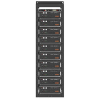 Pylontech black indoor open cabinet rack housing ten UP5000 battery storage modules