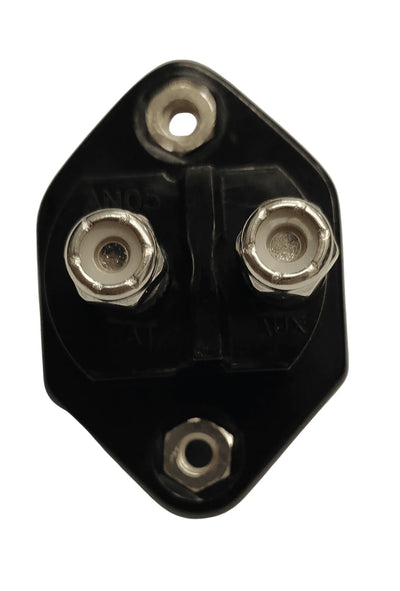 Rear view showing stainless steel stud terminals on black thermal plastic housing