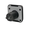 Rear view of 12V socket showing threaded barrel and electrical terminals
