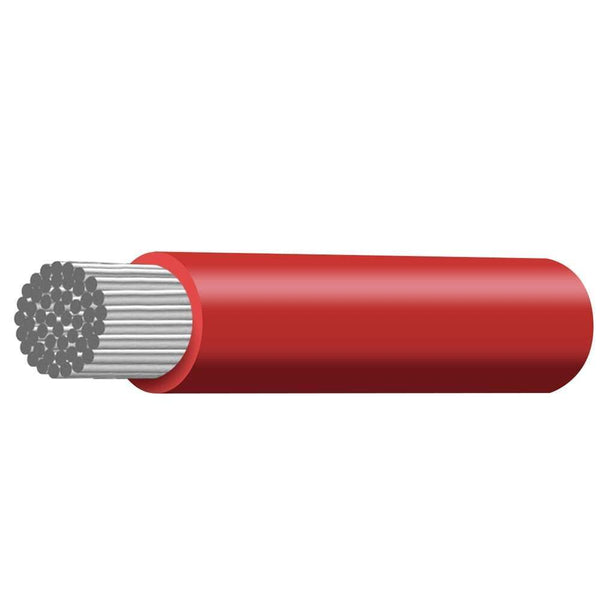 Cutaway view of 2 B&S red marine cable showing stranded tinned copper conductor