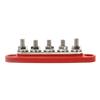 Side profile of red busbar showing stud height and base thickness