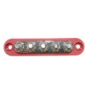 Top-down view of red busbar showing five tin-plated copper studs