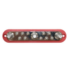 Top-down view of 300A busbar showing three large studs and ten screw terminals