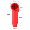 Technical dimensional drawing of red cable lug cover showing 18mm cap ID and 72mm total length