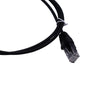 Close-up of black RJ45 connector showing strain relief boot