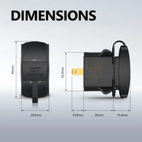 Technical drawing showing dimensions of the rocker mount USB socket