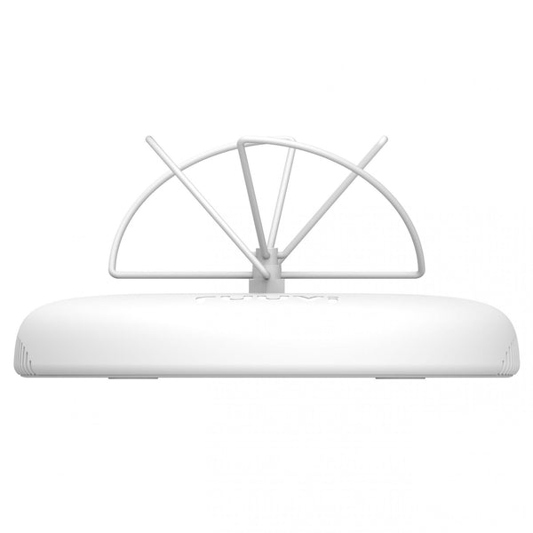 Side profile of white gateway router showing the wire antenna structure