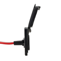 Side view of SAE solar input socket showing pre-wired cable and open cover