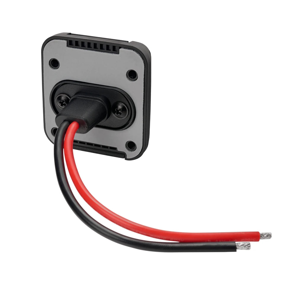 Rear view of SAE solar socket showing sealed cable entry and mounting gasket