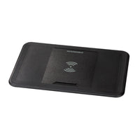 Angled view of a black 15W waterproof recessed-mount wireless charger