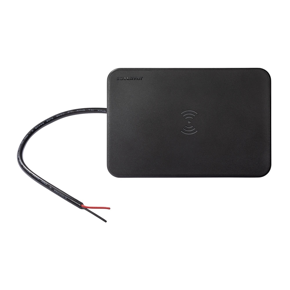 Top-down view of black 15W waterproof wireless charger with power lead