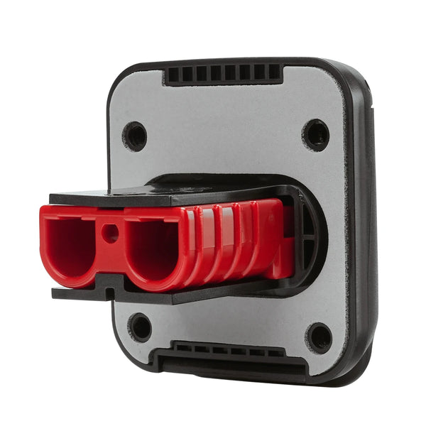Rear view of the solar socket housing and red Anderson connector with foam gasket