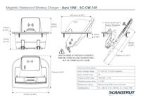 Technical drawing showing dimensions and mounting depth for Aura wireless charger
