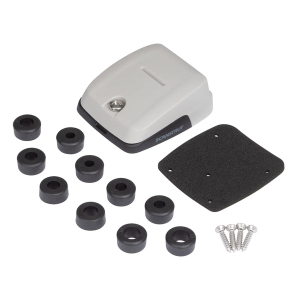 Selection of bungs, mounting gasket and screws for grey double cable seal