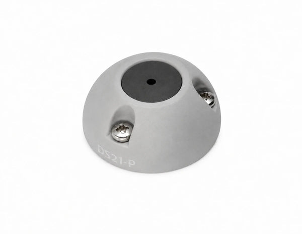 Close up of the grey Scanstrut cable seal shell with stainless steel screws