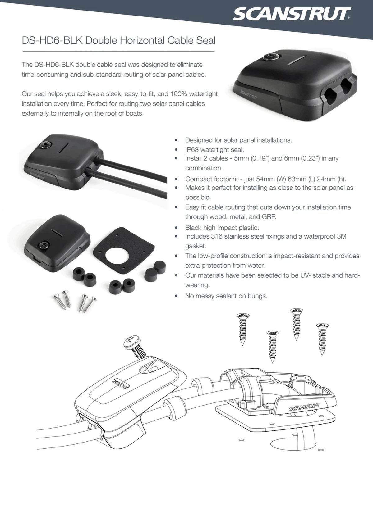 Technical specification sheet for Scanstrut DS-HD6-BLK cable seal