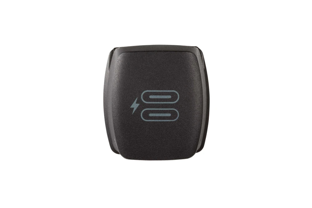 Front view of the black waterproof lid closed with dual charging icons