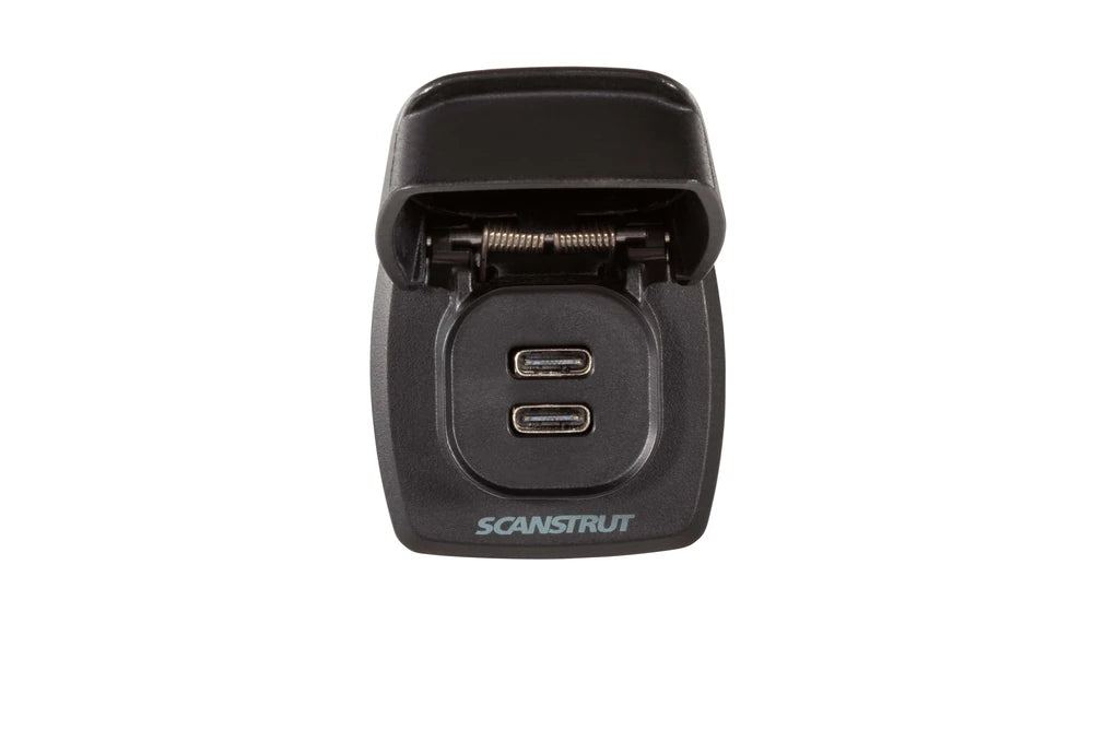Front view of the charge socket with protective lid flipped open