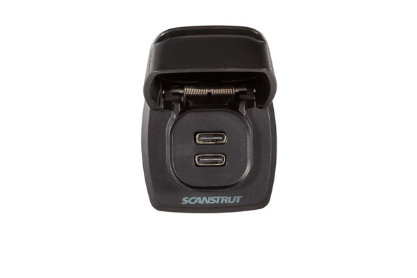 Front view of the charge socket with protective lid flipped open