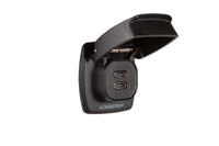 Dual USB-C charge socket with spring-loaded flip lid open to reveal charging ports