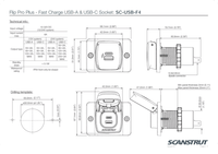 Dimensional drawing of Scanstrut Flip Pro Plus technical specs