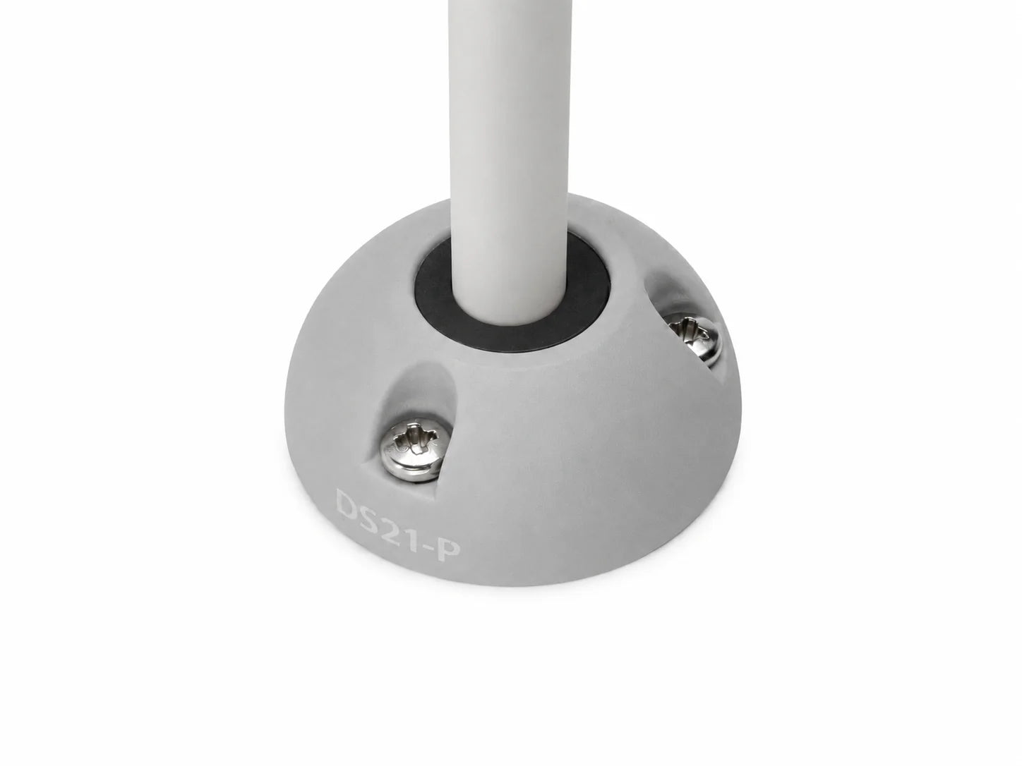 Grey vertical cable seal installed with white cable on a flat surface