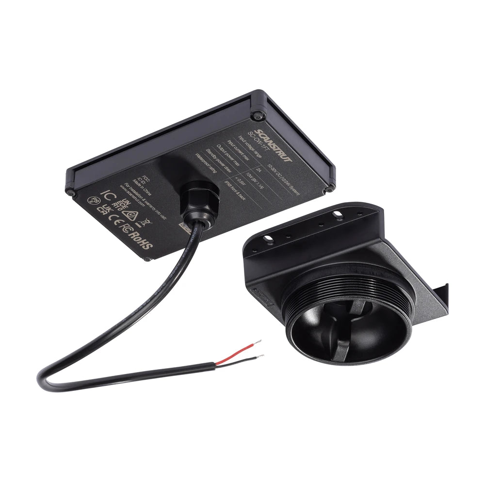 Technical view of the charger module and mounting bracket with technical specifications label