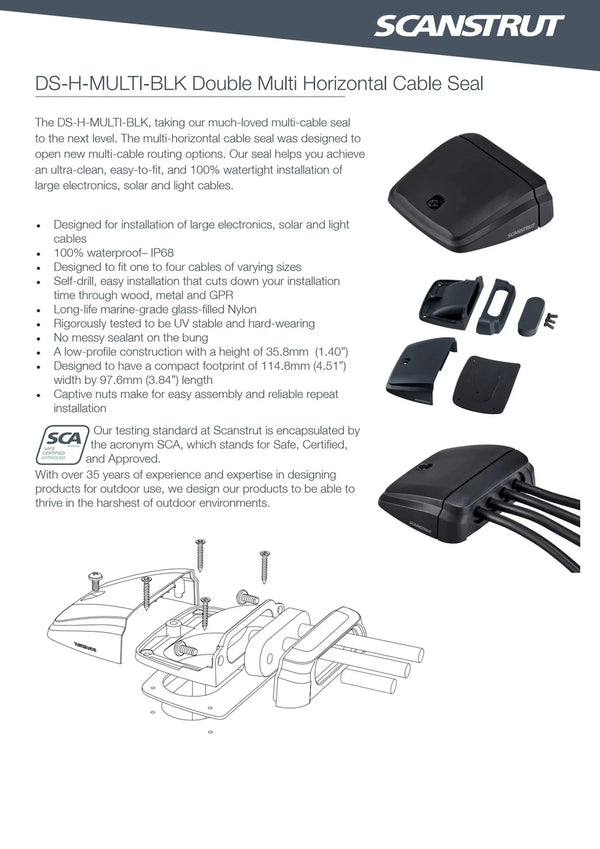 Specification sheet for Scanstrut DS-H-MULTI-BLK multi horizontal cable seal
