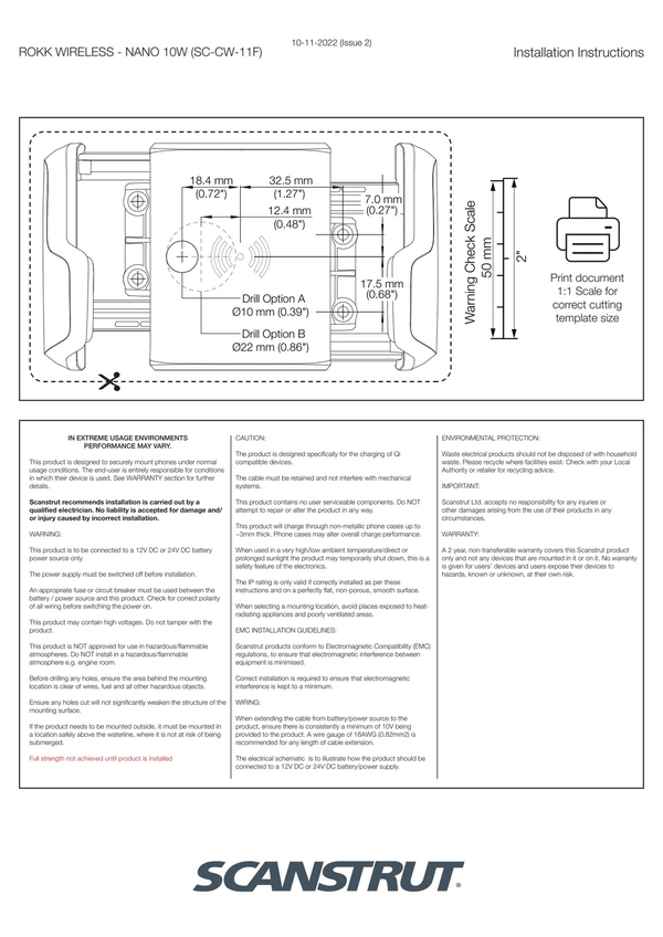 One-to-one scale drilling template for wireless charger mounting points