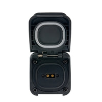 Front view of open Scanstrut solar socket showing internal XT60 terminals and white sealing gasket