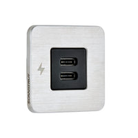 Render of Scanstrut TILE dual USB-C socket in brushed stainless steel