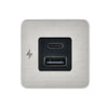 Front view of the Scanstrut TILE USB socket with brushed stainless faceplate