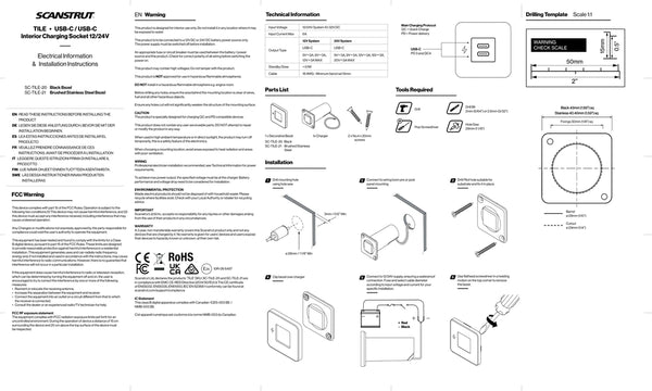 Installation instructions and electrical safety information for the TILE dual USB-C socket