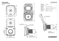 Technical dimensional drawing of the dual USB-C socket with metric measurements