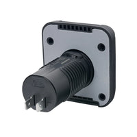 Rear view of the socket showing the mounting gasket and spade terminals