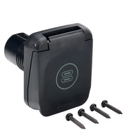 Angled view of the closed USB-C socket with four black mounting screws