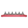Side profile of busbar showing height of tin-plated M6 terminals and red base