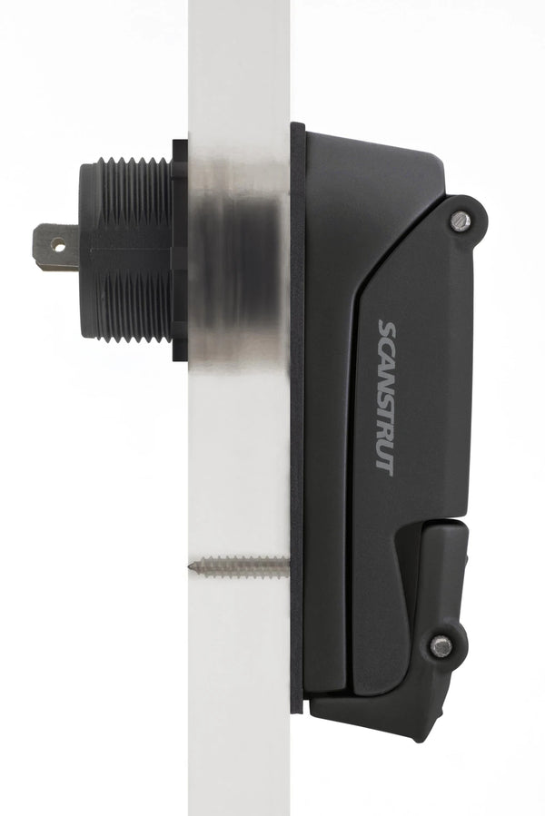 Side view of ROKK Charge Pro socket flush mounted on a panel