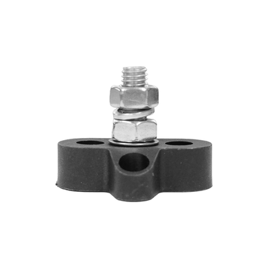 Side profile of M8 terminal stud showing stainless steel nut stack and black base