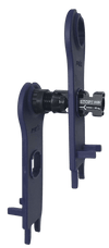 Side view of spanner tool holding a connector body while tightening the nut