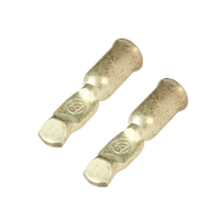 Two silver-plated 6AWG wire contacts with Anderson logo stamped on the flat spade