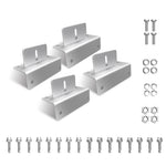 Set of four silver aluminium Z-brackets with stainless steel bolts, nuts, washers and sixteen tech screws