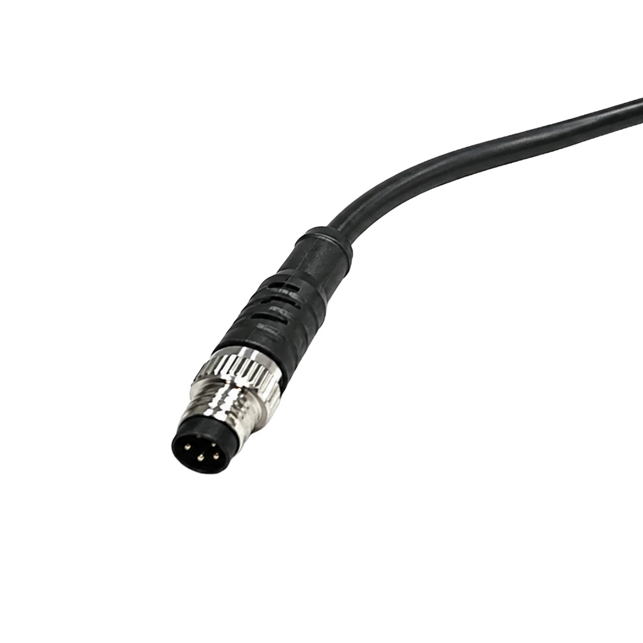 4-pin male data cable connector with metal locking ring and integrated strain relief
