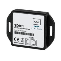 Angled perspective view of the Simarine SDI01 inclinometer housing with mounting holes