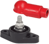 Single 3/8 inch stud power connector with red insulating cover and black base