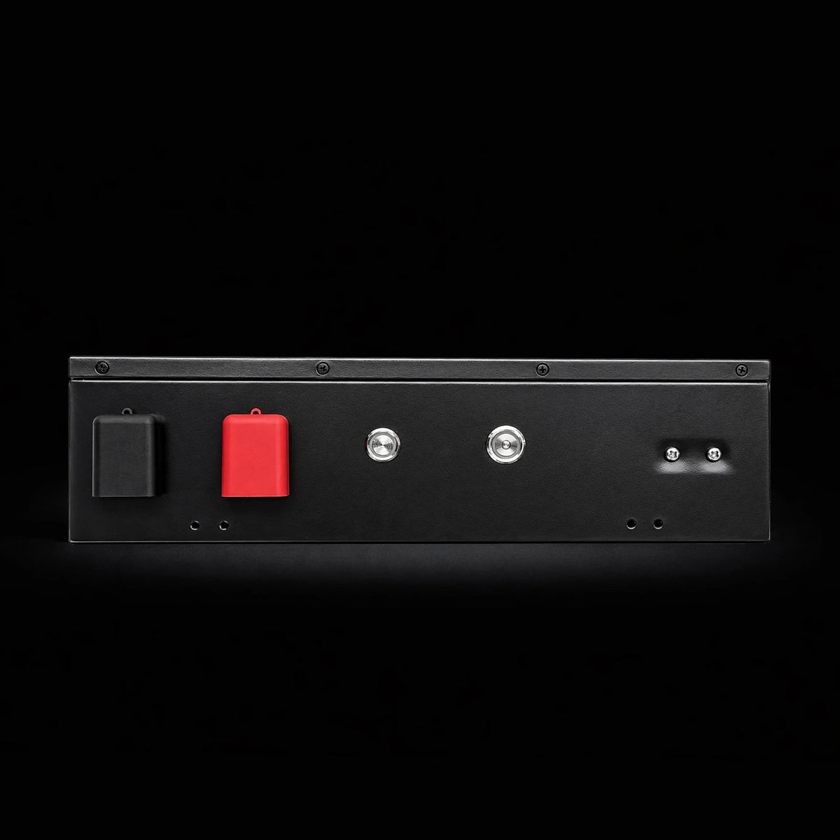 Technical side profile of the battery interface panel showing terminals and connection ports