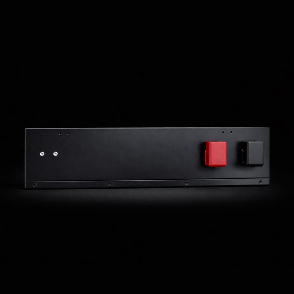 Top-down view of slim battery showing narrow 125mm profile and terminal placement on the right