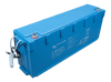 Top-down perspective of 48V 100Ah lithium battery showing M8 terminal bolts and removable lid screws