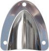 Front view of small stainless steel clamshell cable entry showing arched cable exit