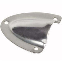 Polished stainless steel small clamshell cable entry cover with three mounting holes